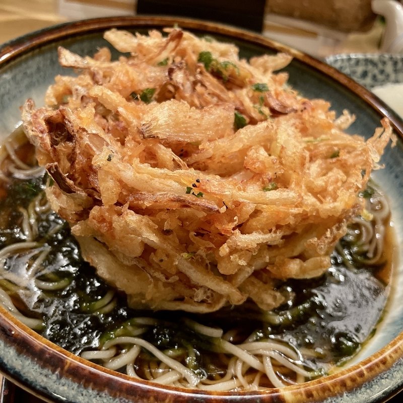 春のかき揚げ生海苔汁のぶっかけ蕎麦(山せみ )