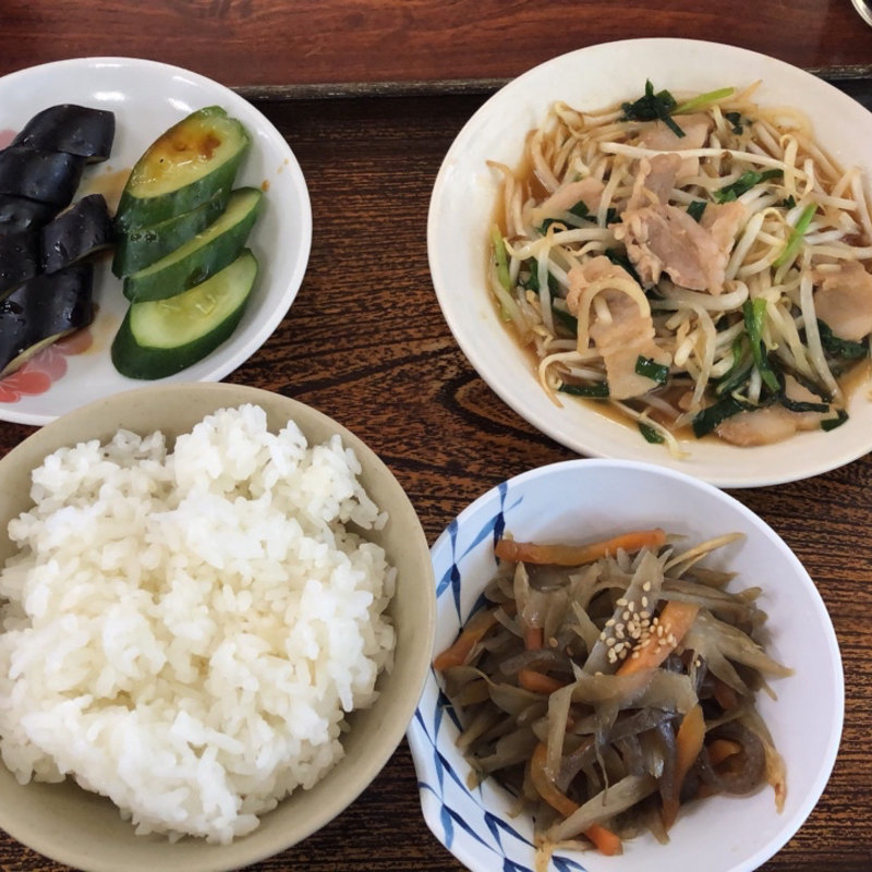 きんぴら 浅漬けもやし炒め ライス(小)(井筒食堂)