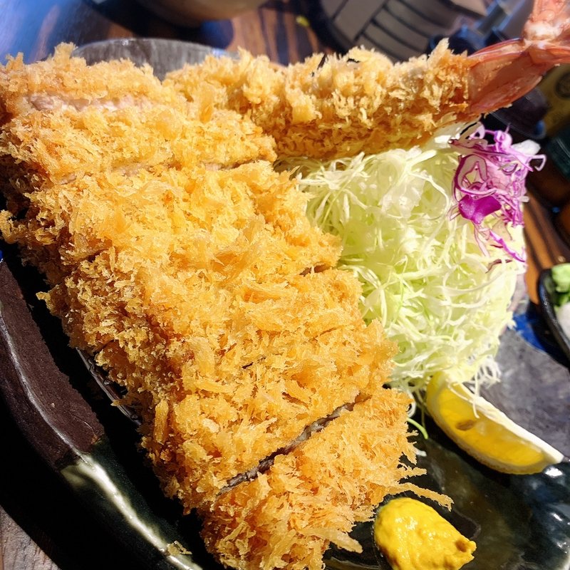 厚揚げ　六白黒豚ロースかつと大海老膳(勝烈亭 新市街本店)