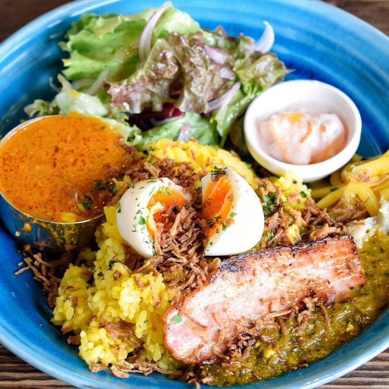 ダブルカレー(ほうれん草チーズ・エビ)(グッドラックカリー )