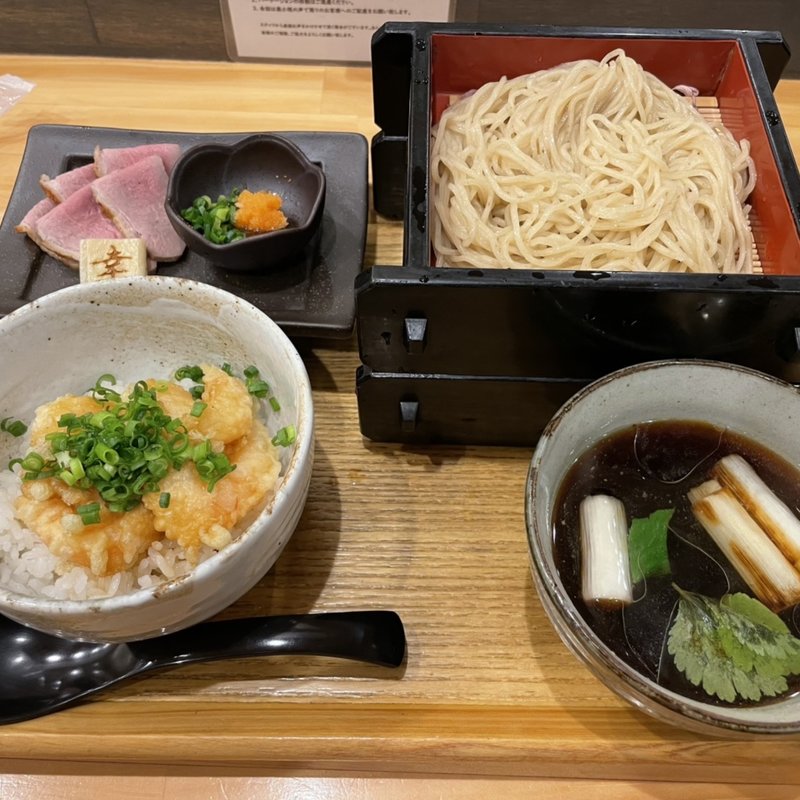 鴨の醤油つけ麺＋小海老天丼(麺家 幸先坂)
