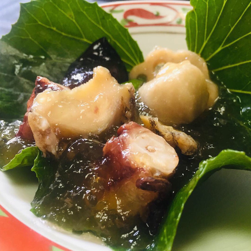 地鶏のジュレと山海の幸の竹筒流し(食彩工房せとやま )