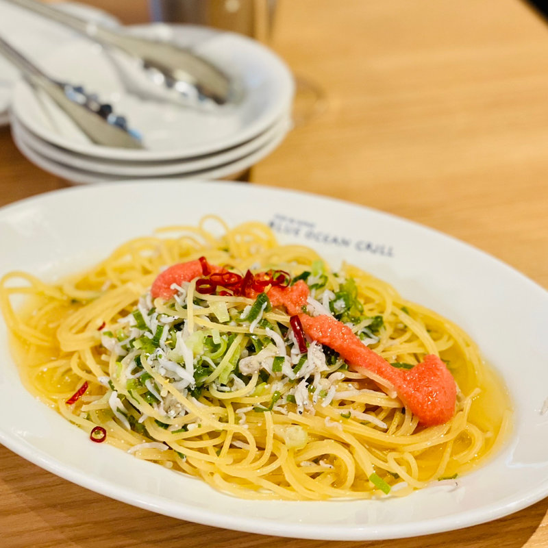 釜揚げじゃこと九条ねぎ　明太子のオリーブオイルパスタ(ブルーオーシャングリル )