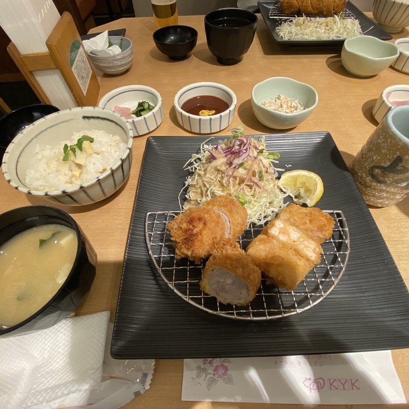 #ヒレとんかつとエビかつの合い盛り膳 (とんかつKYK 三宮店 （ケイワイケイ）)