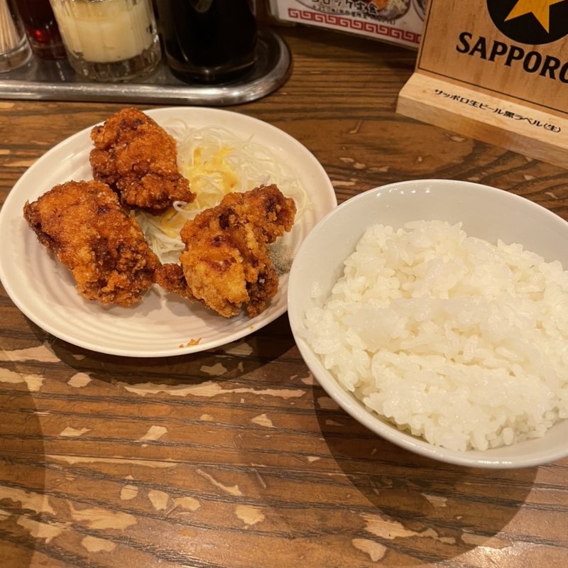 豚骨ラーメン+唐揚げ定食(博多ラーメン一龍)