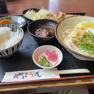 ひるげセット　醤油うどん(冷)+豚生姜焼き(やまきうどん 東広島店 )