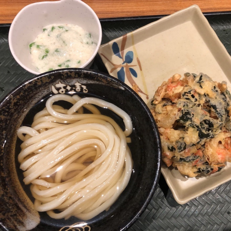 冷かけうどんとかき揚げ(はなまるうどん 大阪心斎橋店 )