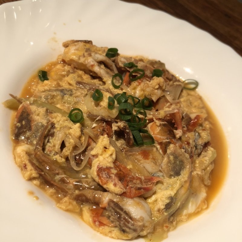 脱皮蟹のピリ辛卵とじ(佗び助 )