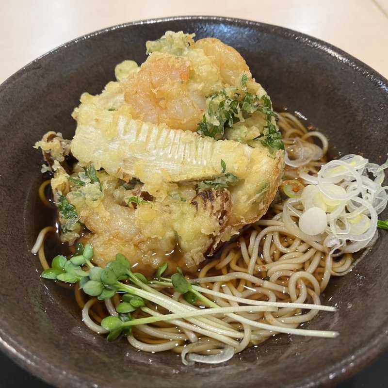 海老と穂先筍のかきあげかそば(ゆで太郎 もつ次郎 蓮田根金店)