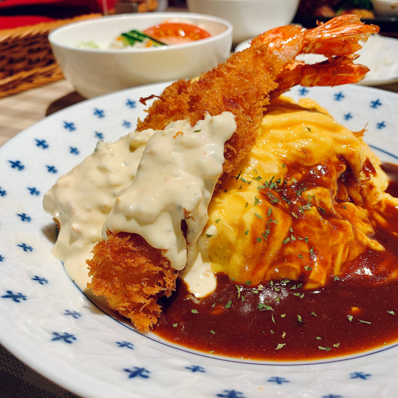 エビフライ&オムライスセット(グリルロン阪神本店)