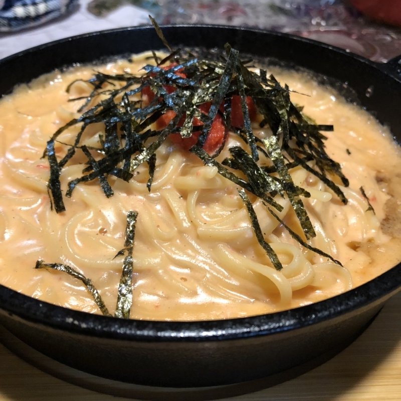 明太クリームスパ(自宅にて)