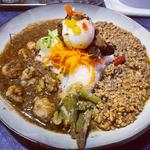 牛ホルモンカレーと鶏ミンチのキーマカレーの二種(カカカリーリニニ)