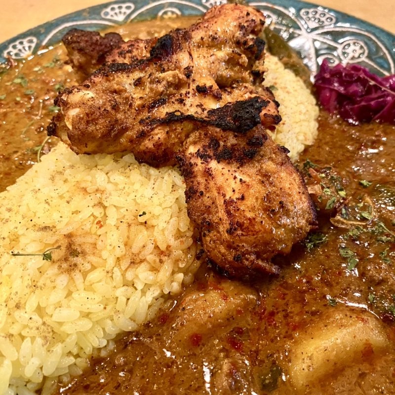 2種あいがけ+ライス大盛り+タンドリーチキン(スパイス食堂ナムナム)