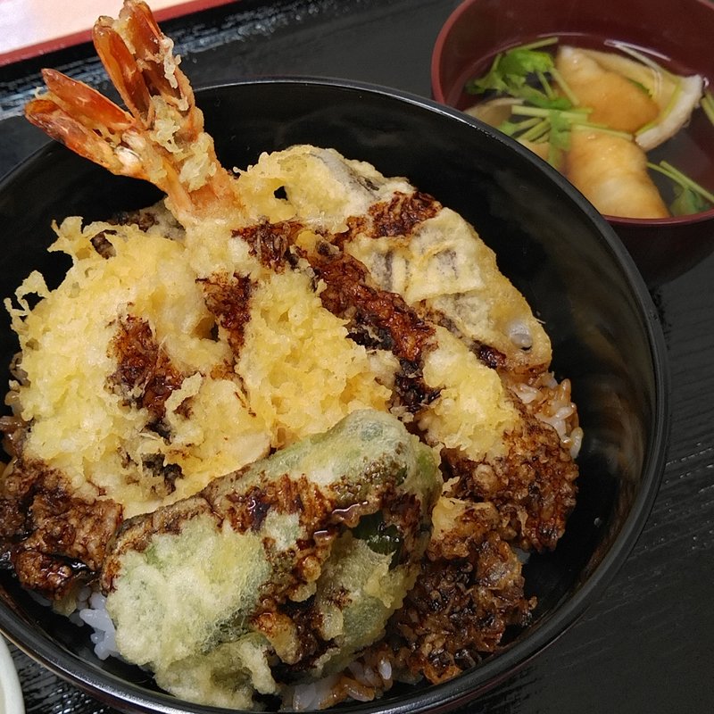 いわいどり&海老の天丼(十割そば処 むろね庵)