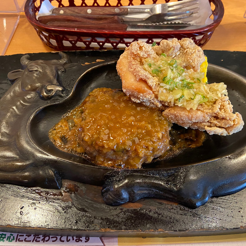 ハンバーグと香味ねぎ鶏唐揚げセット(炭焼きレストランさわやか 静岡瀬名川店 )