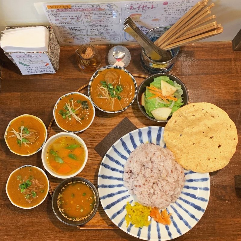 鰯のつみれカレー定食 小鉢カレー3種(深川インド月と亀)