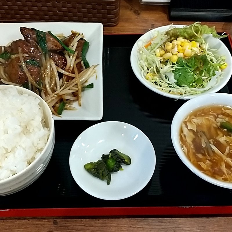 こしじポークの厚切りレバニラ定食（醤油味・ライス大盛り無料）(中華ダイニング 多礼)