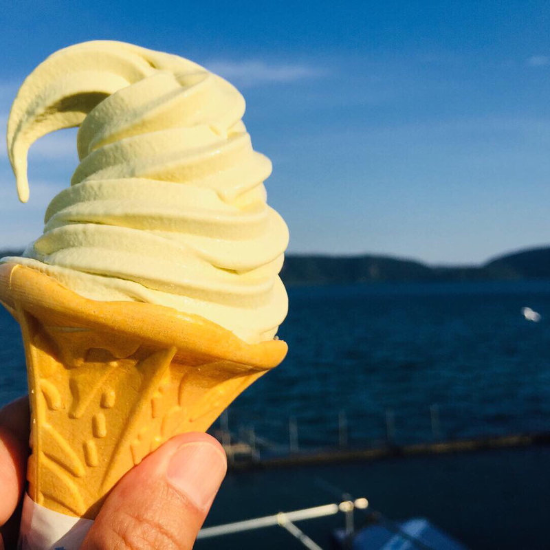 オクラソフトクリーム(池田湖マリーナ WARNA)