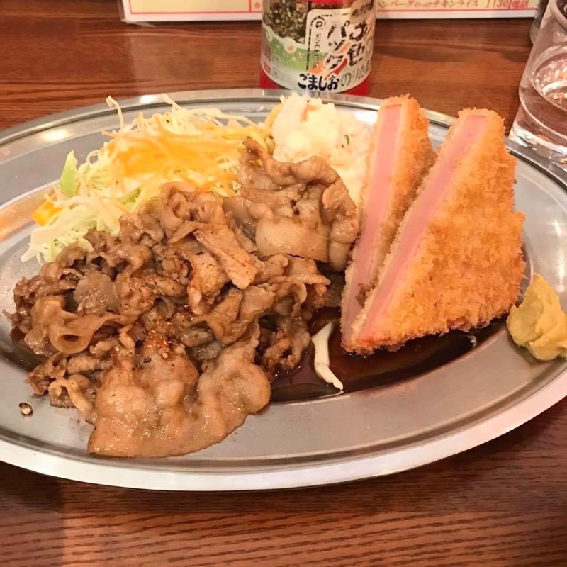 生姜焼き ハムカツ ポテトサラダのっけ(キッチンパンチ)
