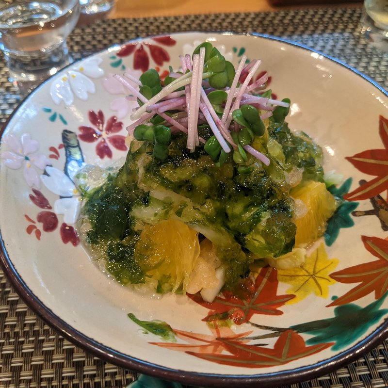 白魚フリット、春キャベツ、海苔ジュレ(割烹　船生 )