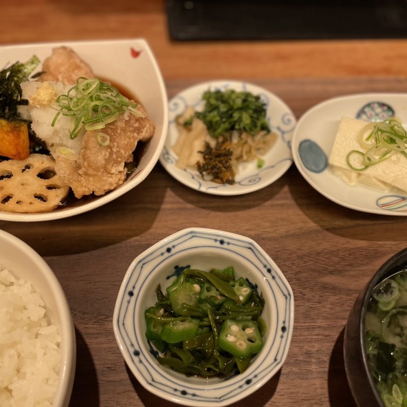 鶏と野菜の揚げ出し定食(わっぱ定食堂 警固本店)