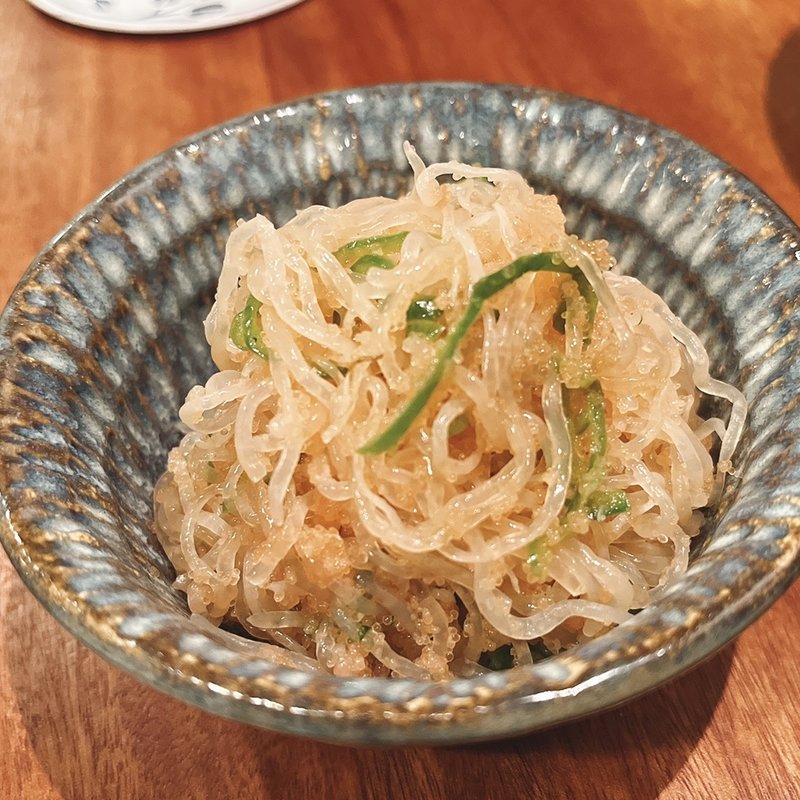 万願寺唐辛子と白滝の明太子和え(酒場シナトラ)