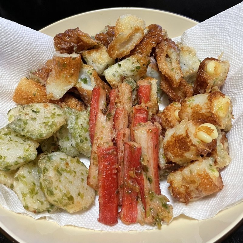 磯辺揚げ盛り(ちくわ、山芋、カニカマ)(自宅)