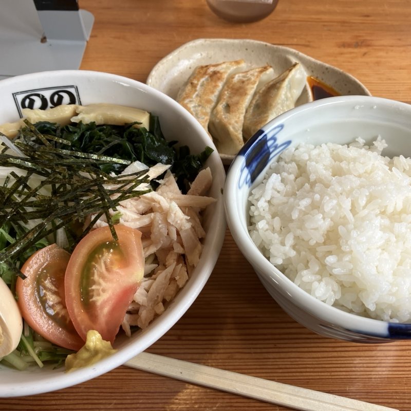冷やし中華+さんこ餃子セットライス大盛り(ラーメンのしめ )