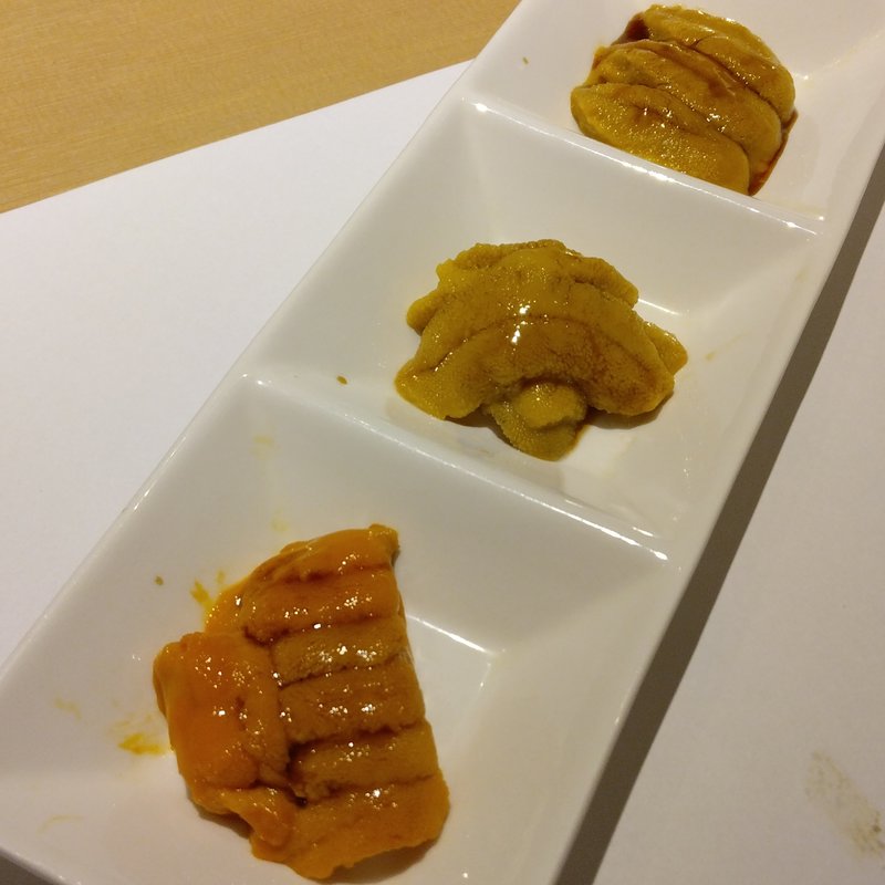 雲丹三種食べ比べ(鮨 栞庵 やましろ)