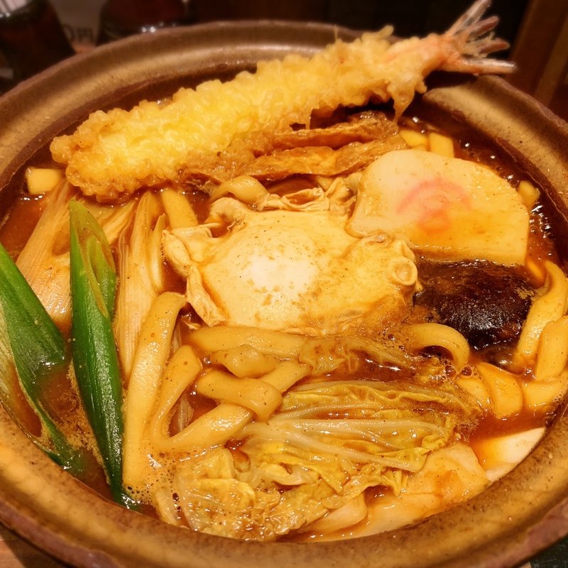 えび天入り名古屋コーチンみそ煮込きしめん(四代目鍵三郎 宮きしめん)