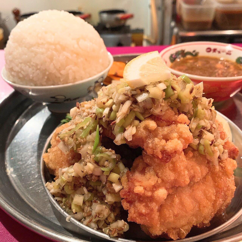 鶏のからあげネギ塩クミン定食(スパイスサロン バビルの塔)