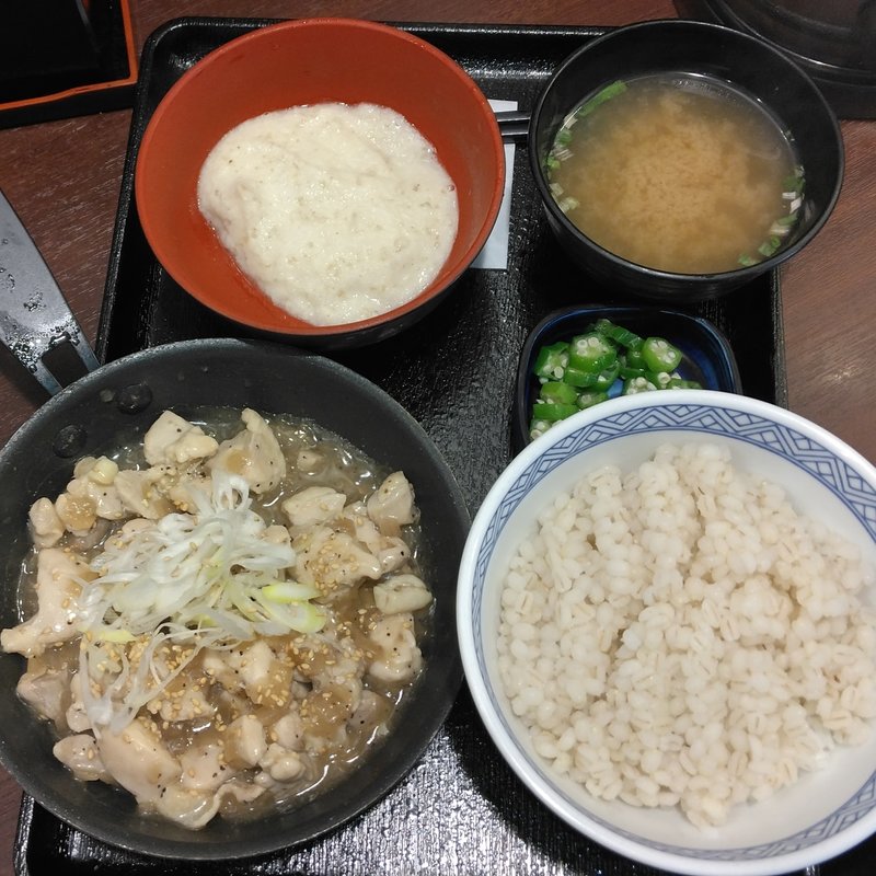 ねぎ塩鶏皿麦とろ御膳(吉野家 仙台北目町通店 )