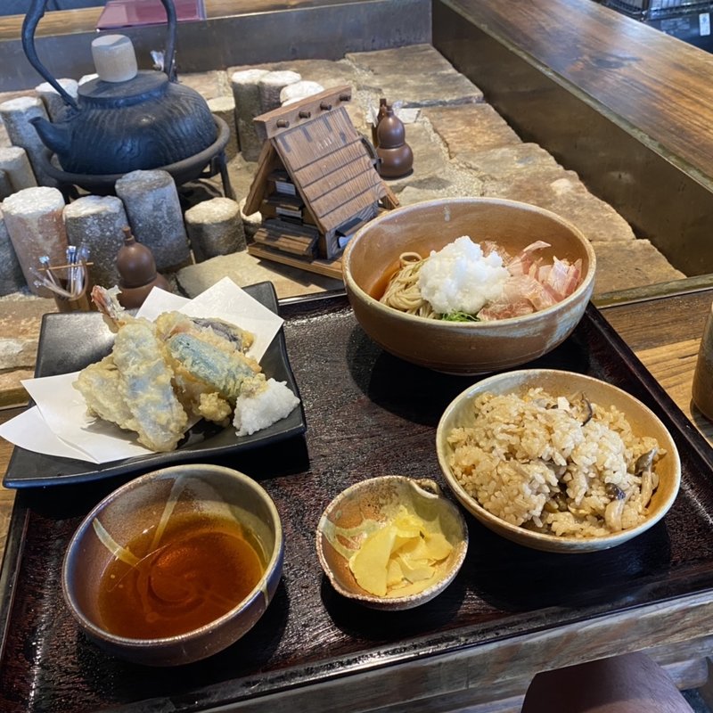 おろしそば、天ぷら小盛、かやくごはん(手打ちそばと朝宮茶の店 黒田園 )