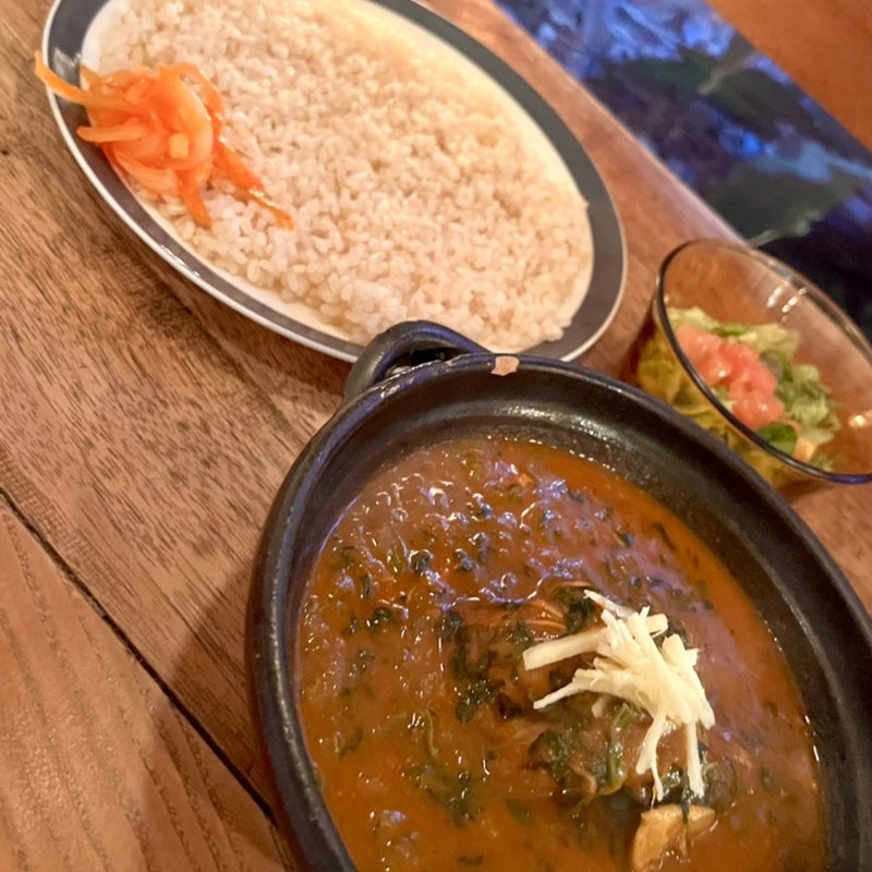 チキンとほうれん草のカレー＋キーマカレー＋酢卵(ライオンシェア)