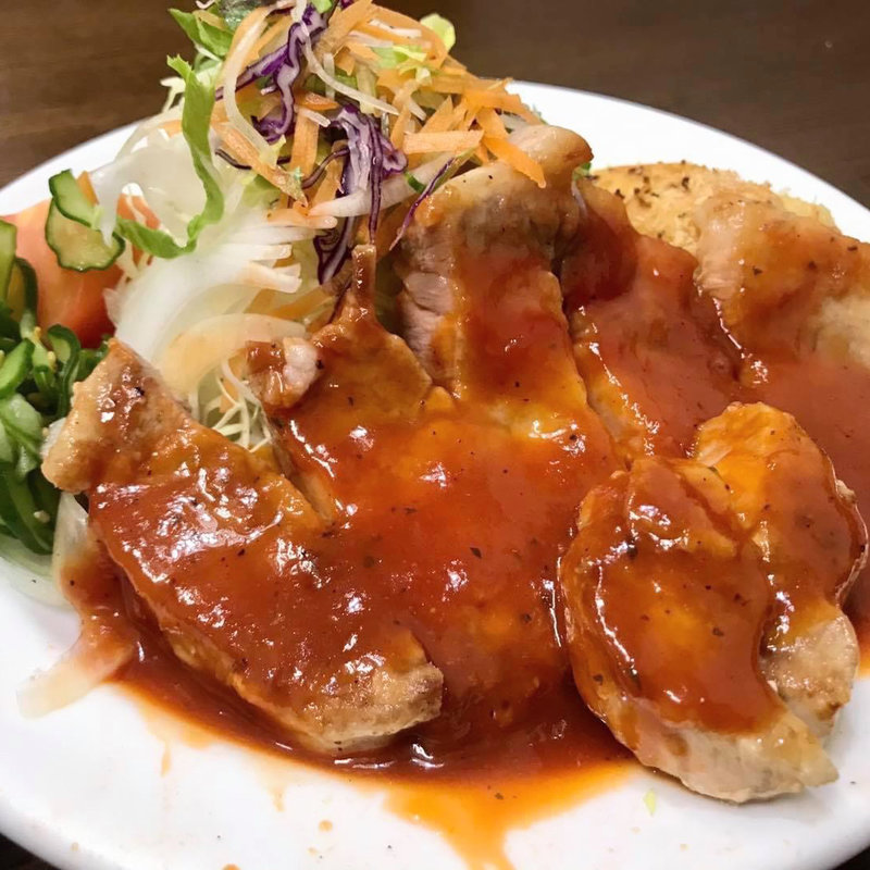 ポークチャップ定食(洋食の朝日 （ヨウショクノアサヒ）)