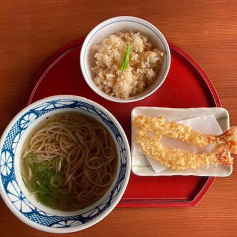 海老天そば ＋ かやくごはん(粋麺麦のはな  )
