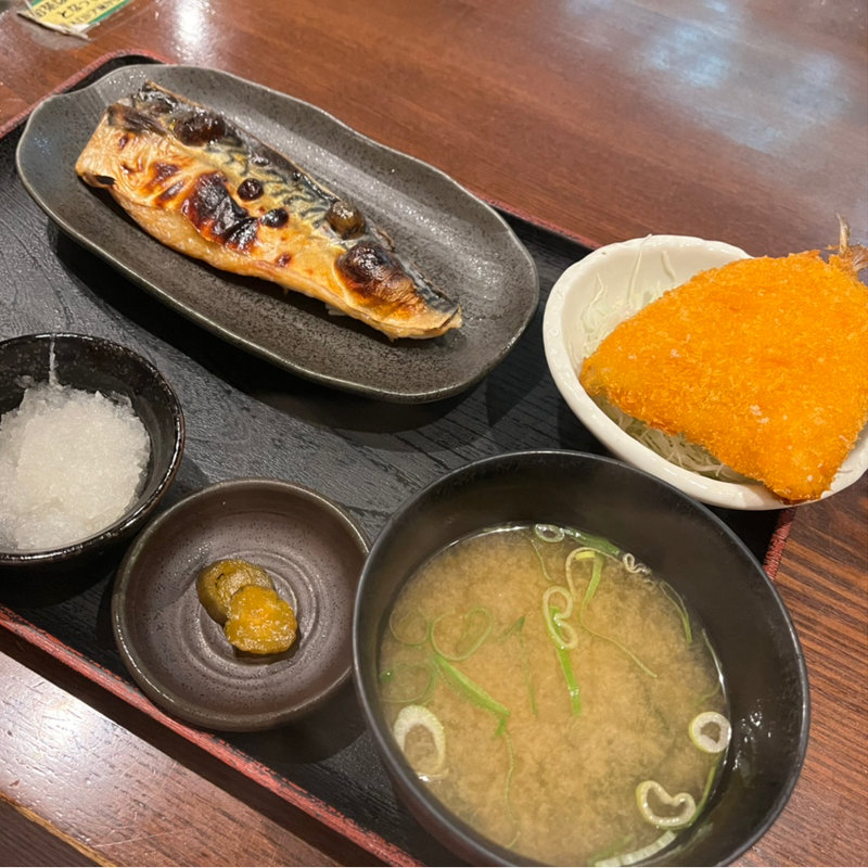 さばの塩焼とアジフライ定食(魚人食堂 （ウオンチュショクドウ）)