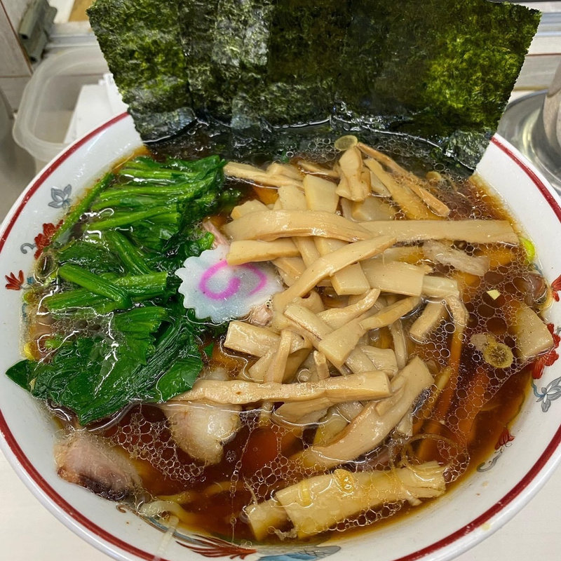 青島ラーメン 茹ほうれん草自家製メンマ増し(青島食堂 秋葉原店 )