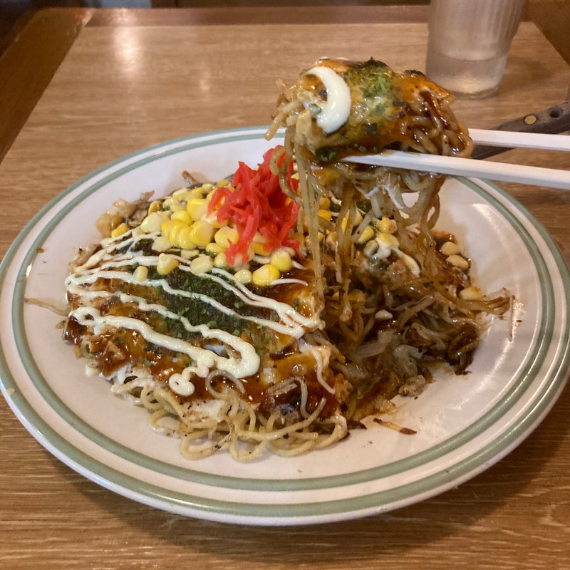 そば肉玉子並デカ コーン、ちーず(広島風お好み焼き 一番 永山店 )