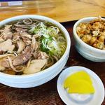 肉そば と 小柱のかき揚げ丼(そば処 かつら)