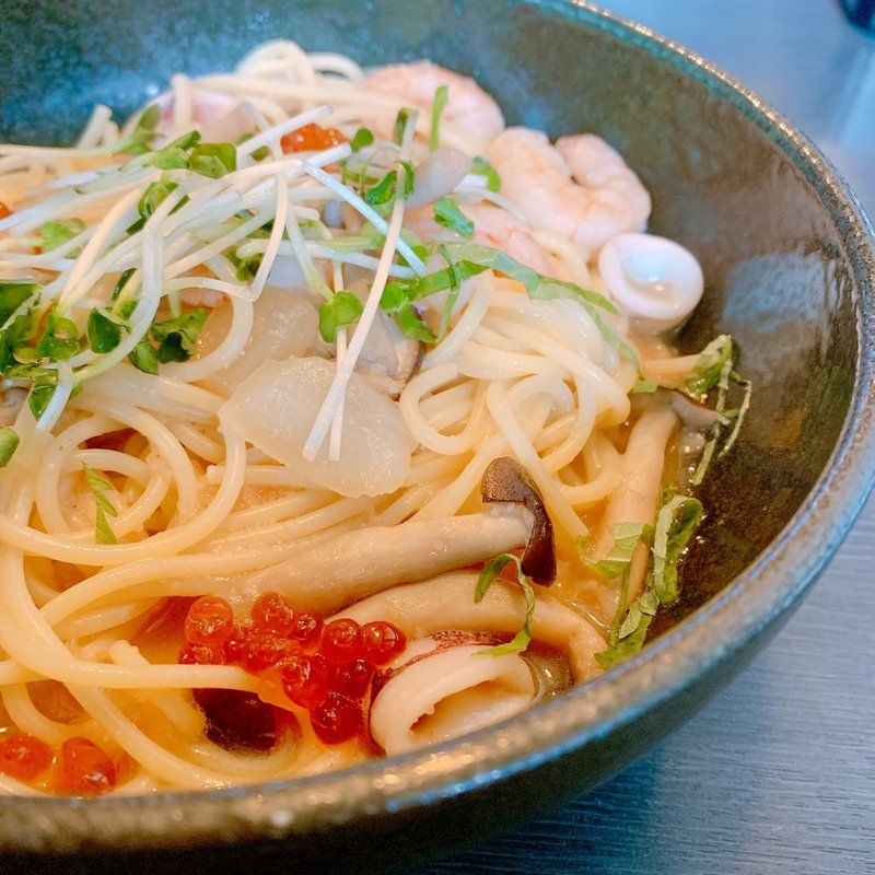 いくら・えび・いかの明太子スパゲッティ(馬車道 四街道店 （ばしゃみち）)