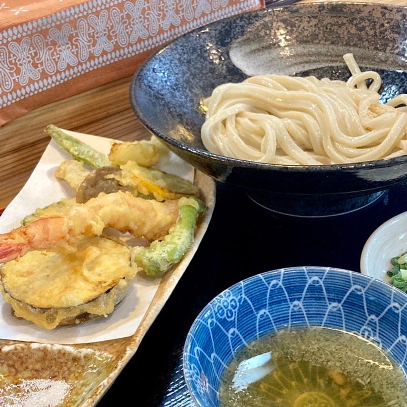 季節の野菜天と海老天ぶっかけ(讃岐うどん なご心)