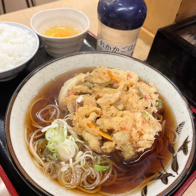 かき揚げそば ライス 生玉子(そばよし 神谷町店 )
