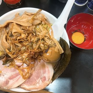 大和蜆、ニンニクのスペシャル大盛り、つけ玉(一条流がんこラーメン総本家)