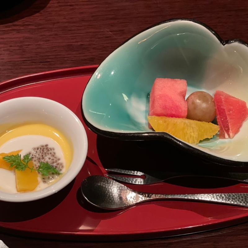 桃源コースの水菓子(果物とマンゴープリン)(日本料理　箱根　華暦 )