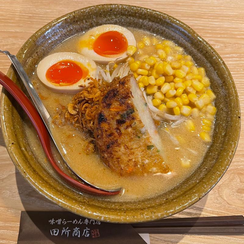 九州麦味噌ラーメン（味玉・コーントッピング）(味噌乃屋 田所商店 エスパル仙台店)