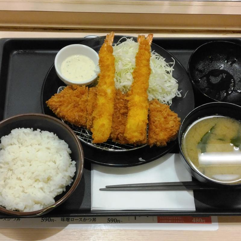 ロースかつ＆海老フライ2尾定食(松のや 仙台中央店)