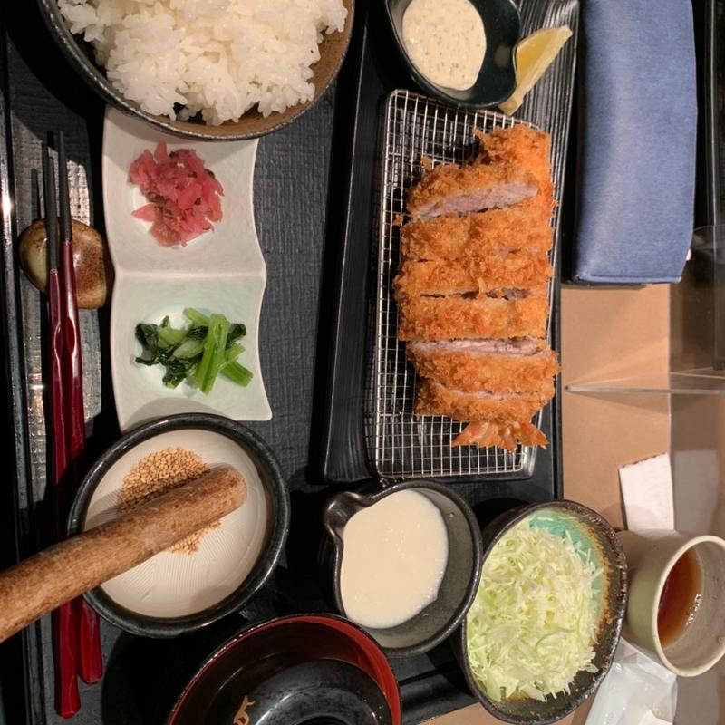 エビフライヒレカツ御膳ご飯大盛り(とんかつ新宿さぼてん デリカ新宿京王店)