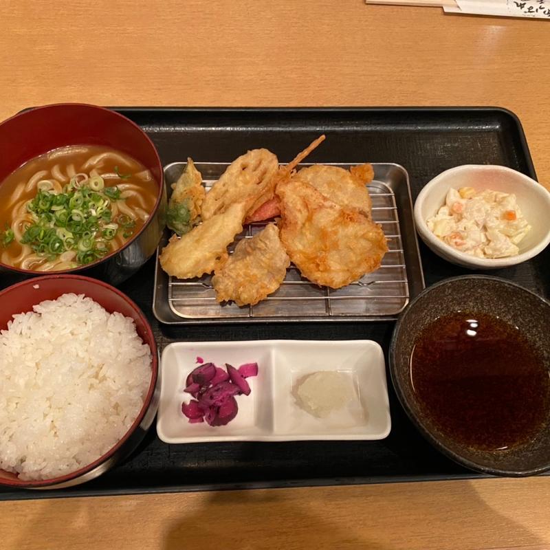 肉づくし定食(赤出汁からカレーうどんに変更)(あっぱれ天風 あべのキューズモール店)