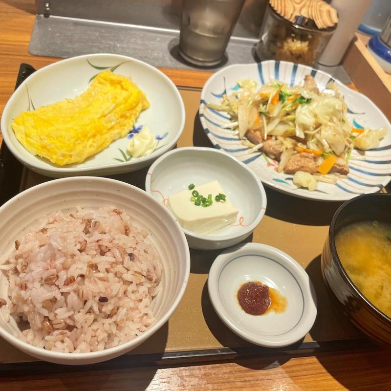 大豆ミートの野菜炒め定食(もち麦ご飯)(やよい軒 木場店)